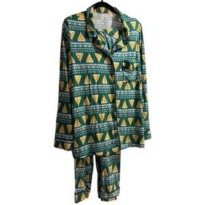 MeUndies Men’s Green Pizza Fair Isle  Pajama Set Size 2X